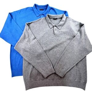 GAP XXXL Sweater Lot 2 Polo Collar Knit Pullovers Blue Gray Cotton Blend